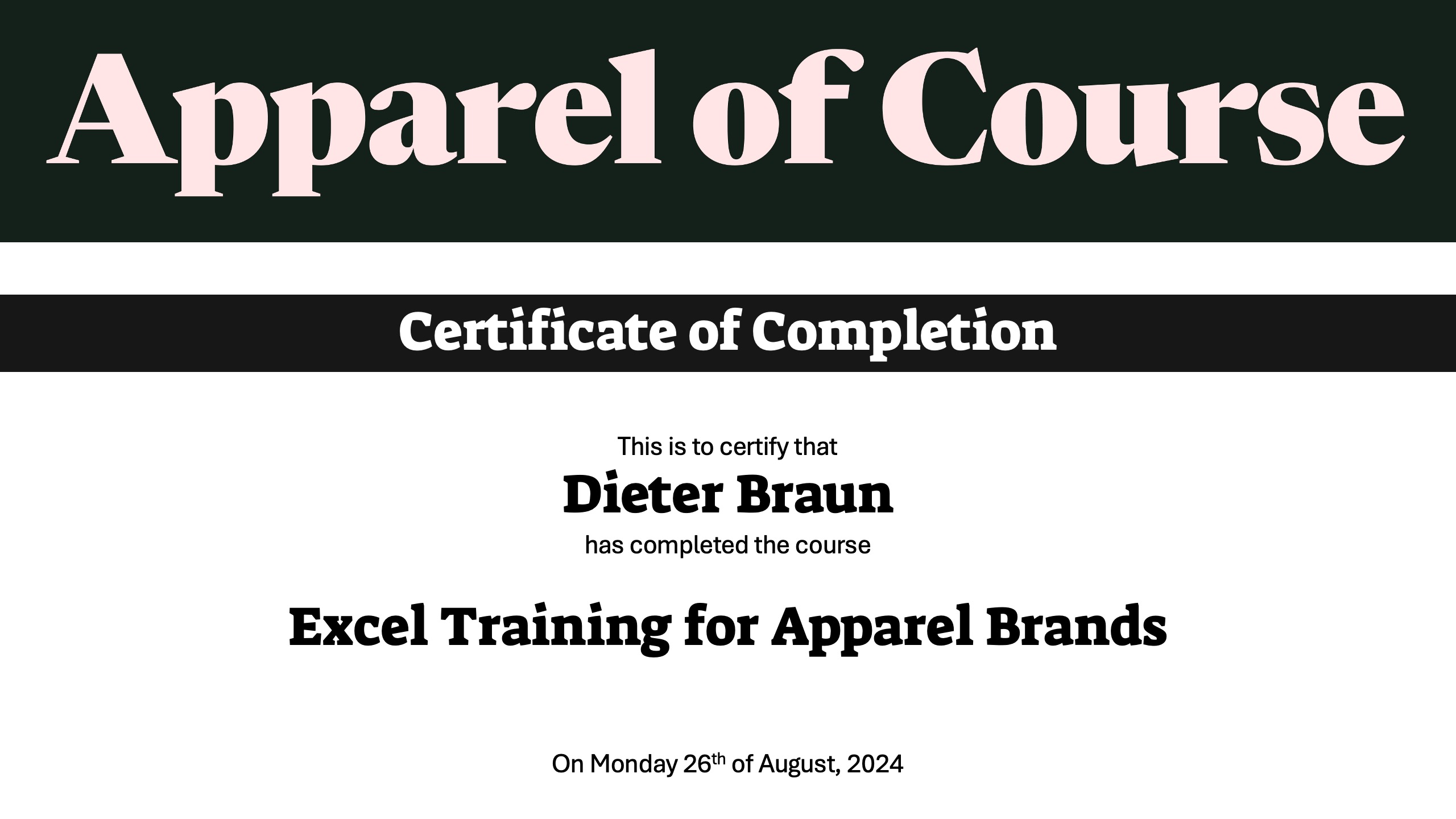 Apparel of course certificate